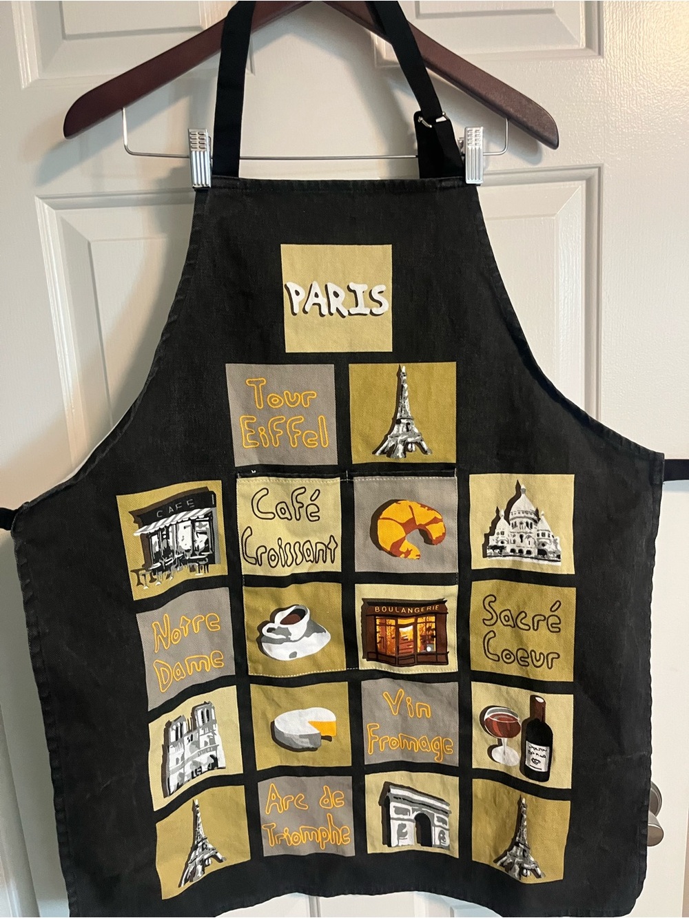 Paris Café Cotton Apron in Black and Gold